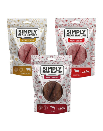 SIMPLY FROM NATURE Meat Strips Mięsne paski Mix smaków bez drobiu 3 x 80 g