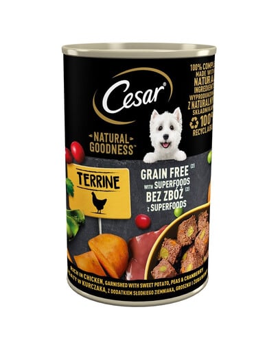 CESAR Natural Goodness ricco di pollo con patate dolci, piselli e mirtilli rossi 400g