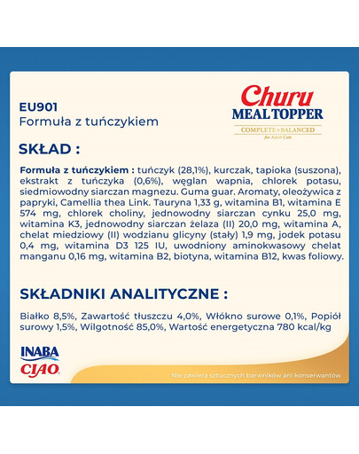 INABA Meal Topper Tuna 4x14 g kremowy dodatek z tuńczykiem do karmy dla kotów