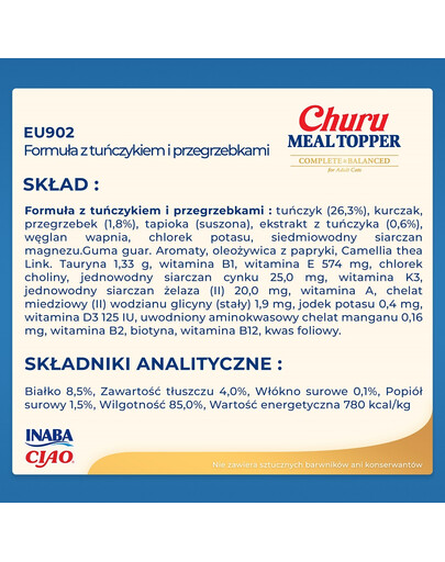 INABA Meal Topper Tuna Scallop 4x14 g kremowy dodatek z tuńczykiem i przegrzebkiem do karmy dla kotów