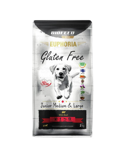 EUPHORIA Gluten Free z wołowiną dla szczeniąt średnich i dużych ras 12 kg