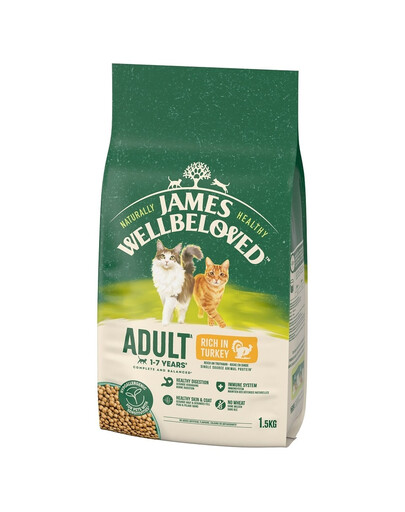 JAMES WELLBELOVED Croquettes complètes pour chats adultes de 1 à 7 ans, riches en dinde 1,5 kg