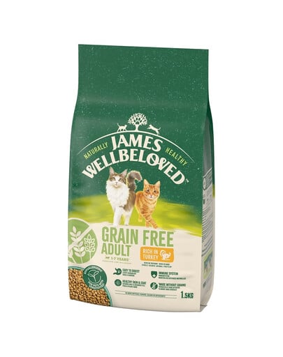 JAMES WELLBELOVED Croquettes complètes sans céréales pour chats adultes de 1 à 7 ans riches en dinde Adult 1,5 kg