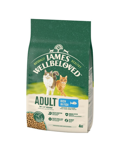 JAMES WELLBELOVED Adult Croquettes complètes pour chats adultes de 1 à 7 ans riches en poisson 4 kg