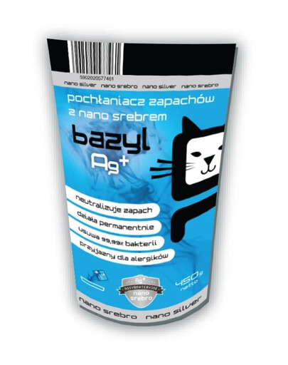 BAZYL Ag+ Absorbeur d'odeurs à la bentonite pour chats 450 g