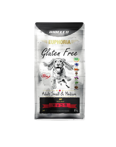 EUPHORIA Gluten Free z wołowiną dla psów małych i średnich ras 12 kg