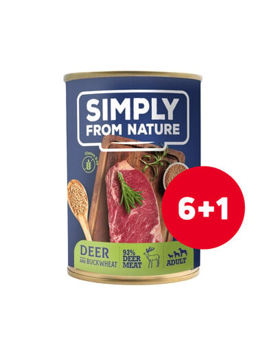 SIMPLY FROM NATURE Nourriture humide pour chien Cerf avec sarrasin 6 x 400 g + 1 GRATUIT