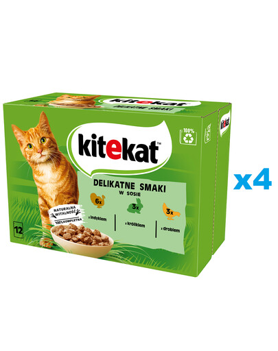 KITEKAT Delikatne Smaki saszetka 48x85 g mokra karma pełnoporcjowa dla dorosłych kotów z indykiem, królikiem i drobiem w sosie