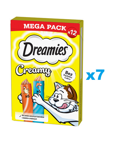 DREAMIES Creamy MEGA PACK karma uzupełniająca z kurczakiem i z łososiem 84x10 g