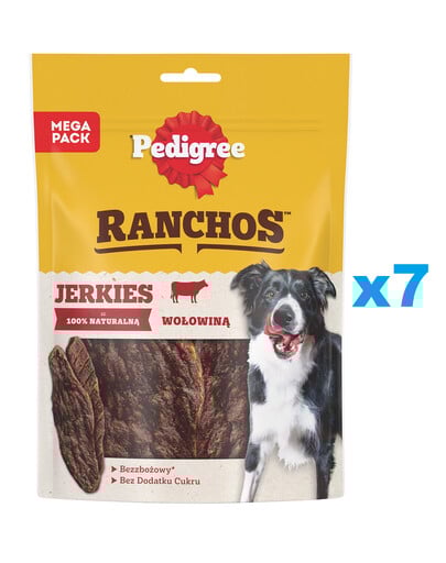 PEDIGREE Ranchos Jerkies 7x180 g bezzbożowa karma uzupełniająca dla dorosłych psów z wołowiną