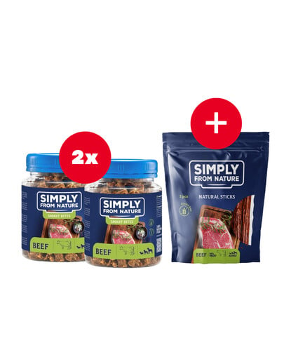 SIMPLY FROM NATURE Smart Bites Friandise à base de viande de bœuf pour chiens 2 x 130 g + friandise GRATUITE