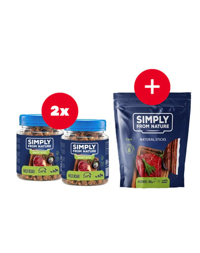 SIMPLY FROM NATURE Smart Bites Friandises à base de viande de sanglier pour chiens 2 x 130 g + friandise GRATUITE