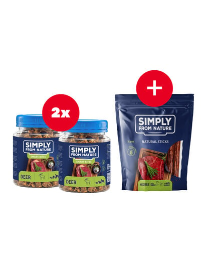 SIMPLY FROM NATURE Smart Bites Friandises à base de viande de cerf pour chiens 2 x 130 g + friandise GRATUITE