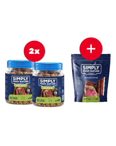 SIMPLY FROM NATURE Smart Bites Friandises à base de viande de chevreuil pour chien 2 x 130 g + friandise GRATUITE