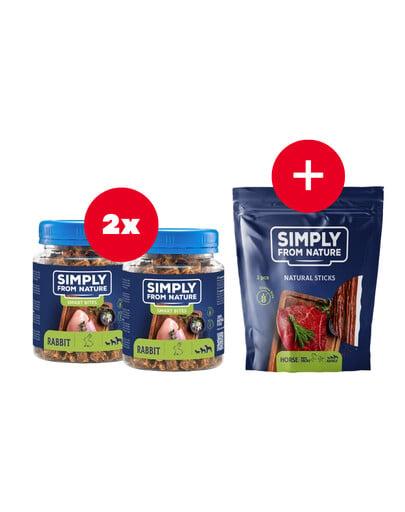 SIMPLY FROM NATURE Smart Bites Friandises à base de viande de lapin pour chiens 2 x 130 g + friandise GRATUITE