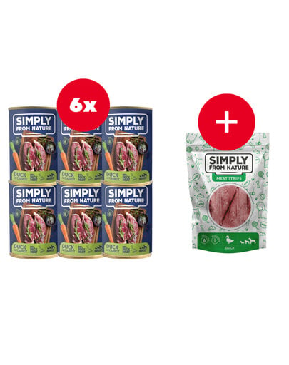 SIMPLY FROM NATURE Conserve pour chiens canard et carottes 6 x 400 g + friandise GRATUITE