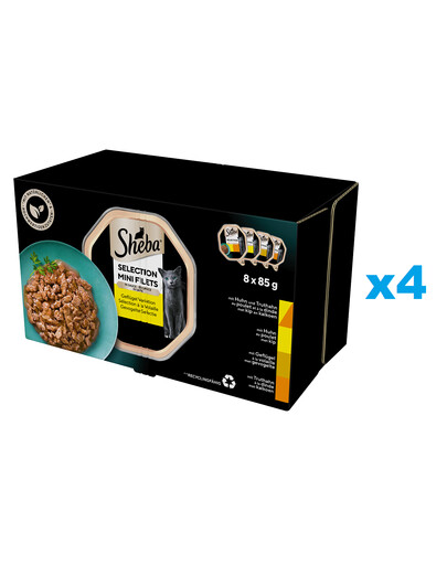 SHEBA Selection Poultry Flavours plateaux 32x85 g nourriture complète humide pour chats adultes en sauce avec du poulet et de la dinde, poulet, volaille, dinde