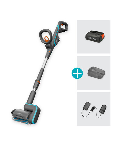 GARDENA Akumulatorowa szczotka do tarasów AquaBrush Patio 03/18V P4A z akumulatorem