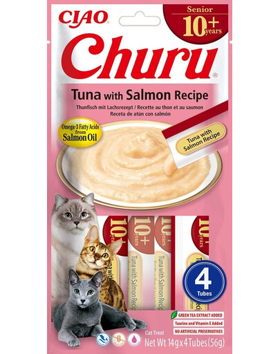 Churu Cat Senior Tuna with Salmon 4x14g kremowy przysmak dla starszych kotów o smaku tuńczyka i łososia
