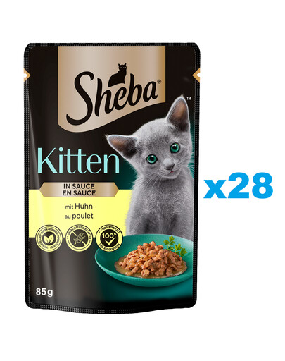 SHEBA Kitten sachet 28x85 g nourriture complète humide pour chatons avec morceaux de poulet en sauce