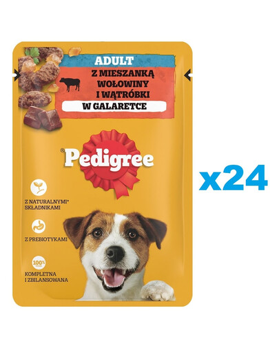 PEDIGREE Adult saszetka 24x100 g mokra karma pełnoporcjowa dla dorosłych psów, z mieszanką wołowiny i wątróbki, w galaretce