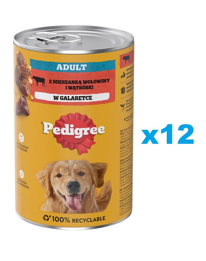 PEDIGREE Adult puszka 12x1200 g mokra karma pełnoporcjowa dla dorosłych psów, z mieszanką wołowiny i wątróbki, w galaretce