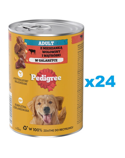 PEDIGREE Adult puszka 24x400 g mokra karma pełnoporcjowa dla dorosłych psów, z mieszanką wołowiny i wątróbki, w galaretce