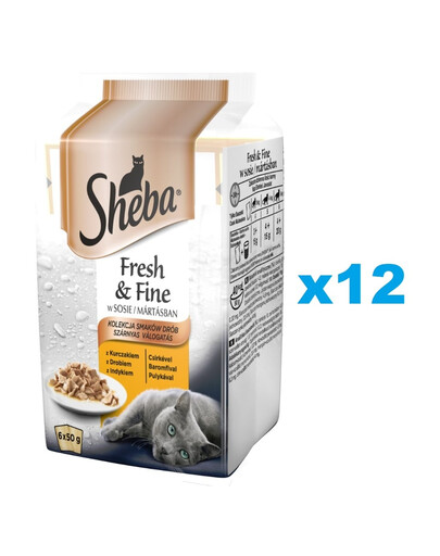 SHEBA Fresh & Fine 72x50g aliment complet humide pour chats adultes en sauce avec poulet, dinde
