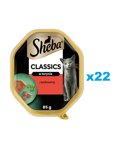 SHEBA Classics tray 22x85g nourriture complète humide pour chats adultes avec bœuf en terrine