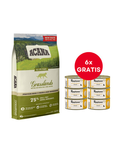 ACANA Grasslands Cat 4,5 kg + APPLAWS Cat Adult Mousse Chicken mus z kurczakiem 6 x 70g GRATIS