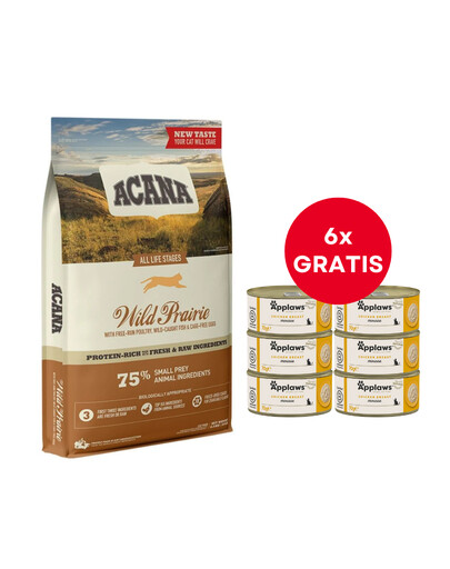 ACANA Wild Prairie Cat 4,5 kg + APPLAWS Cat Adult Mousse Chicken mus z kurczakiem 6 x 70g GRATIS