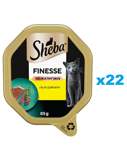 SHEBA Finesse tray Alimentation humide complète pour chats adultes avec mousse de poulet 22x85g