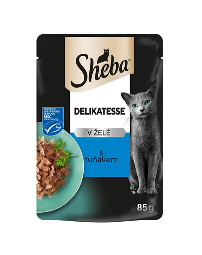 SHEBA Delicacy sachet 85g aliment complet humide pour chats adultes morceaux avec thon en gelée