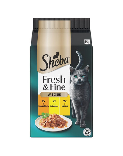 SHEBA Fresh & Fine sachets 6x50g nourriture humide pour chats en sauce avec poulet, dinde, canard