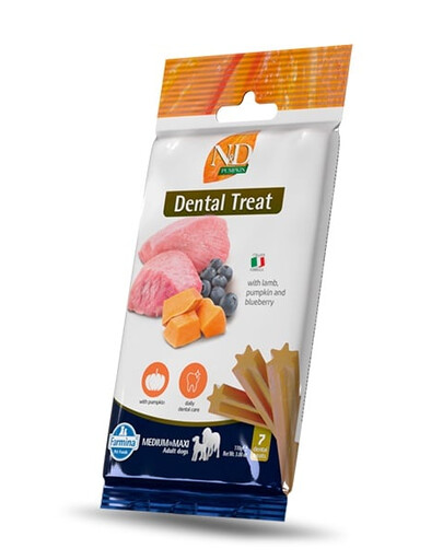N&D Pumpkin Dental Treat Lamb Blueberry Medium/Maxi 100 g (7 szt) przysmak dentystyczny dla średnich i dużych psów