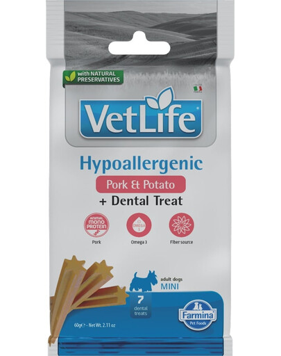 Vet Life Dental Treat Hypoallergenic Pork Mini 60 g (7 szt) przysmak dentystyczny dla psów ras małych