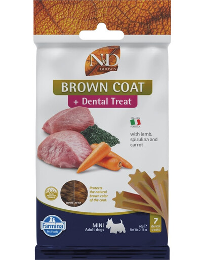 N&D Brown Dental Treat Coat Lamb Mini 60 g (7 szt) przysmak dentystyczny dla psów ras małych