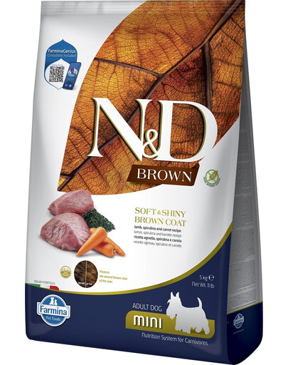 N&D Brown Dog Adult Mini Lamb, Spirulina, Carrot 5 kg