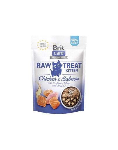 Care Raw Treat Freeze Dried Kitten 40 g przysmak liofilizowany Kurczak i łosoś z probiotykami dla kociąt
