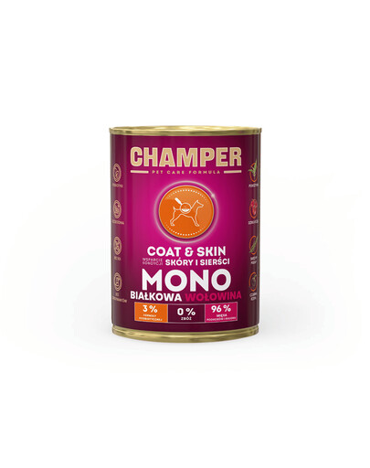 CHAMPER Coat Skin Beef Mono Protein Dog Food 400 g