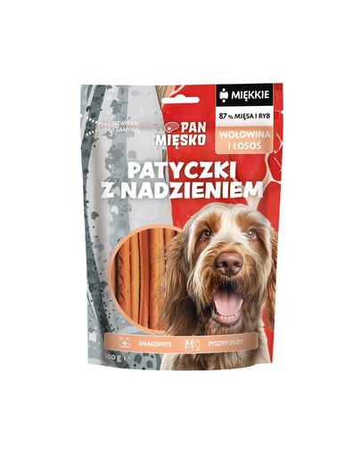 Patyczki z nadzieniem Wołowina i łosoś przysmak dla psa 100 g