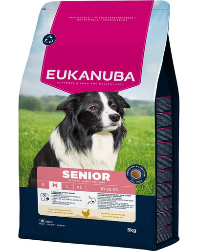 EUKANUBA Senior Medium Breeds Chicken nourriture sèche pour chiens âgés de races moyennes riche en poulet frais 3kg