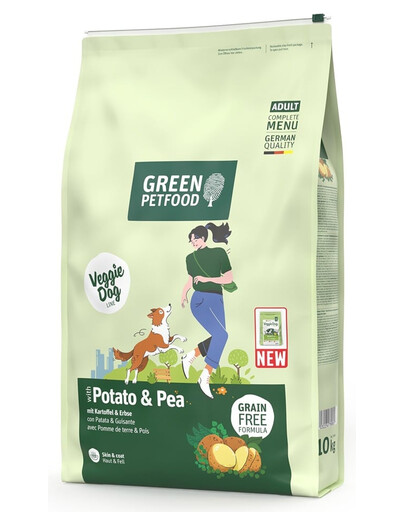 GREEN PETFOOD VeggieDog avec Pomme de Terre et Pois nourriture végétarienne avec pommes de terre et pois pour chiens 10kg