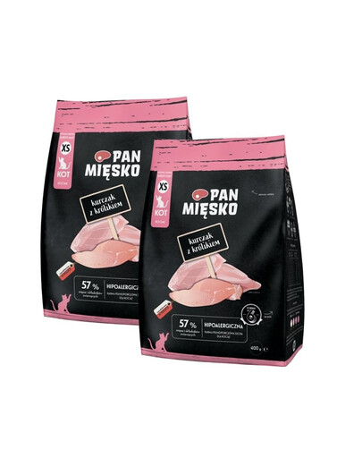 PAN MIĘSKO Kurczak z królikiem dla kociąt chrupki XS 2x400 g