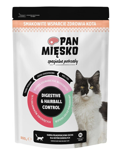 PAN MIĘSKO Besoins spéciaux Digestive & Hairball Control pour chats 800 g