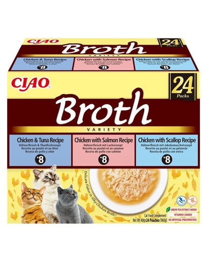 Cat Ciao Broth Variety 24x40g mix bulionowy z kurczakiem, rybą i przegrzebkami