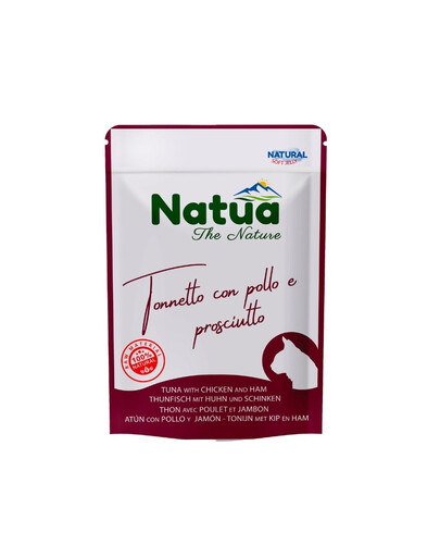 NATUA Thon et poulet avec jambon en gelée pour chats 70 g