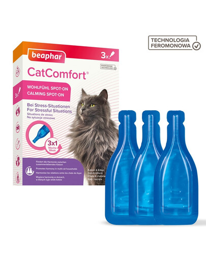 BEAPHAR CatComfort Calming Spot-On 3 × 0,55 ml – solution relaxante aux phéromones pour chats