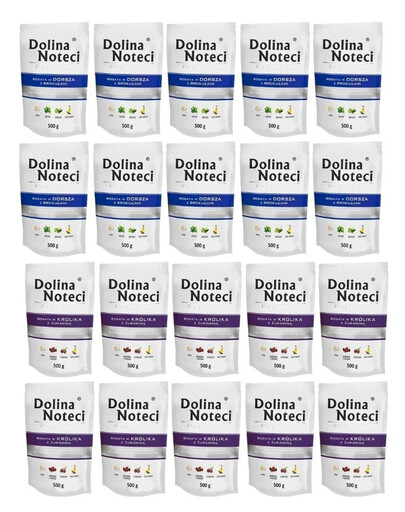 DOLINA NOTECI Premium Mix smaków Bogata w królika z żurawiną i dorsza z brokułami 20x500 g