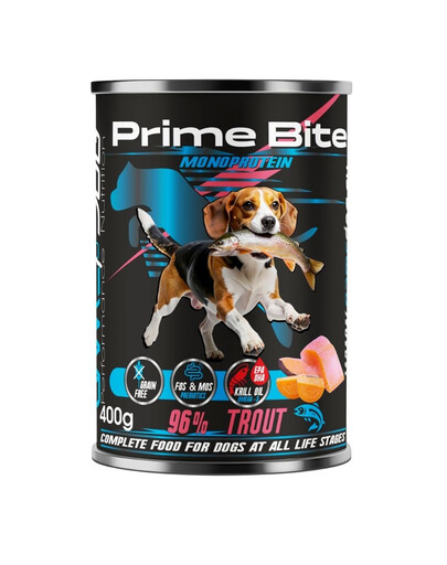 Prime Bite Pstrąg z batatem 400g mokra karma dla psów w każdym wieku